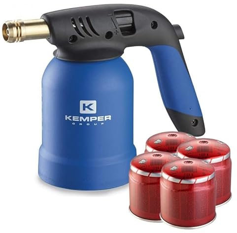 Lámpara para soldar tornado encendido Piezo con cartuchos de gas 190 gr. Kit listo para usar (soldador + 4 cartuchos)