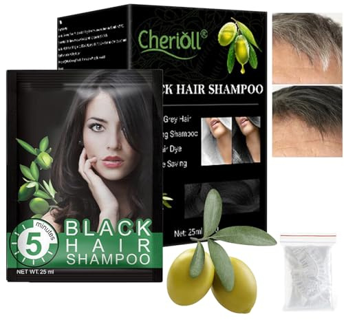 Black Hair Dye Shampoo, 10x 25ml Shampoo Tinte Negro Para Cabello, Champú Para Cabello Negro Instantáneo Champu Colorante Tinte Para Hombre Y Mujer