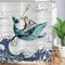 ASDCXZ Duschvorhang Lustig 180x200 cm, Katzen Fahrt Wale Meereswelle Waschbar Witzig Textil Badezimmer Vorhänge Polyester Wasserdicht Duschvorhänge für Badewanne mit 12 Duschvorhang Hake