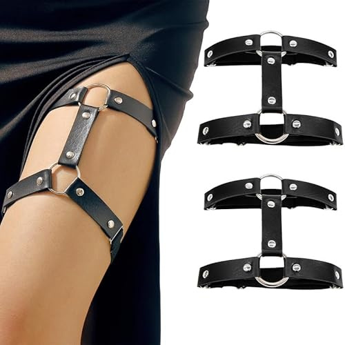 KWJEIULSOQ Porte-jarretelles en cuir punk pour femme - Chaîne de jambe - Anneau de cuisse gothique - Chaîne de cuisse pour femmes et filles - Noir, Noir , Durchschnittsgröße