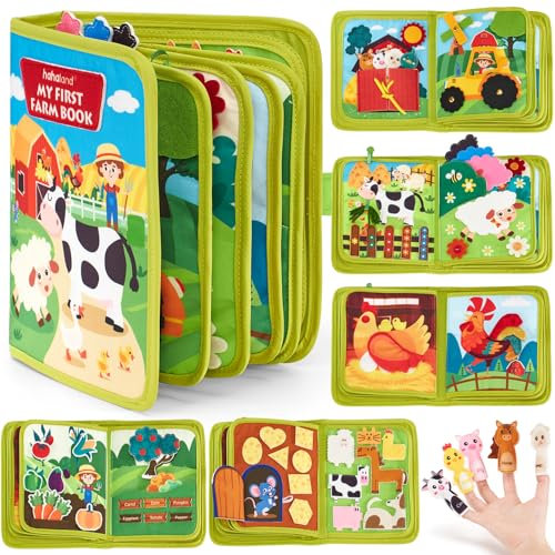 Hahaland Montessori Spielzeug ab 1 Jahr – Quiet Book mit Bauernhof Thema, 20-in-1 Busy Board Weichem Filz für Frühe Bildung,Busy Book für Autofahrten, Geschenk Spielzeug ab 1 2 3 4 Jahre Mädchen Junge
