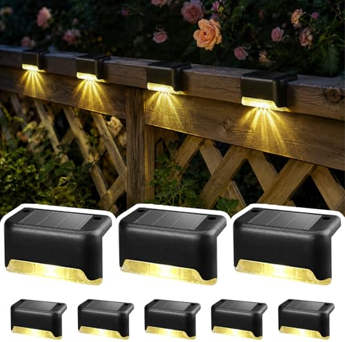 jindaaudio Luces Solares Impermeables para Escaleras 8pack Lámpara Solar LED Blanco Cálido para Escalones Caminos Balizas, iluminación LED Luz para Escaleras Cubierta Exteriores