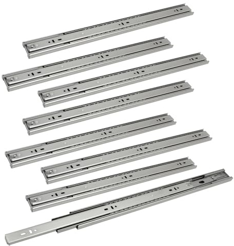 Herrselsam Lot de 4 paires (8 pièces) de glissières de tiroir, 600 mm, pour tiroirs, système de rails de tiroirs, tiroirs en trois parties, de qualité supérieure, faciles à installer