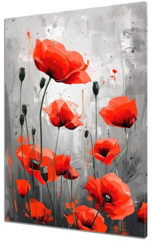 Gris Peinture par Numero Adulte Enfant, Kits de Peinture Numero Adulte Coquelicot, Kit de Peinture à l'huile pour Débutants, Peintures Acryliques pour la Décoration de Maison (Sans Cadre) 40x50cm L-7