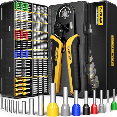 DxCRIMP Jeu de Pince à Sertir Cosse Electrique, Hexagonale Pinces à Sertir,avec 16 Sortes Embouts de Câble Isolés et Non Isolés, Pince à Sertir Cosses 0,25-6mm²,Outillage Electricien,Pince Electricien