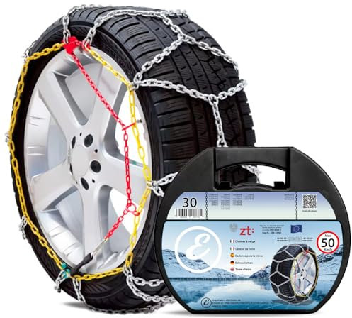 EGLEMTEK Catene da Neve in Metallo 9 mm Omologate TÜV e GS Onorm - Montaggio Rapido con Tensionatore Autobloccante per Auto, SUV e Furgoni (Misura 30)