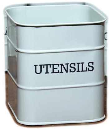 Darthome Retro Blue Utensils Pot 15x16x15cm Metal Square Kitchen Cooking Organisation Holder Caddy