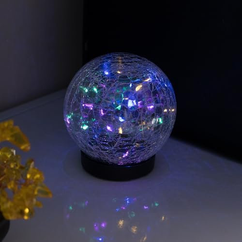 Cracked Glass Solar Globe Lights Outdoor Waterproof Solar-Powered Garden Lights with Warm White Glow and Multi Colors, for Pathways, Patios, Lawns, and Yard Decor 6 inch (Multiple Color)
