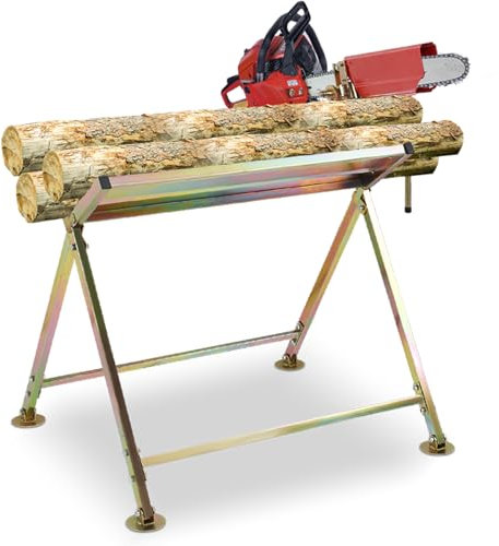 Eikuavons Chevalet de sciage pour tronçonneuse avec support de tronçonneuse jusqu'à 150 kg - Pliable - Avec support pour scieries, ateliers, jardins - 81 x 72 x 78,5 cm - Doré