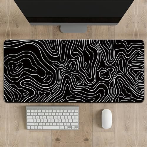 Surwin Alfombrilla para Ratón, Grande Gaming Mousepad, Teclado Almohadilla de Escritorio, Líneas abstractas Mouse Pad para Ordenador, Gamers, PC y Portátil, Antideslizante (Negro,300x700mm)