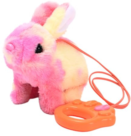 Punteggio per animali da passeggio animato - coniglio interattivo con musica, peluche elettroniche per animali domestici, creatura a salto controllata da corda per bambini, filler del cestino di Pasqu