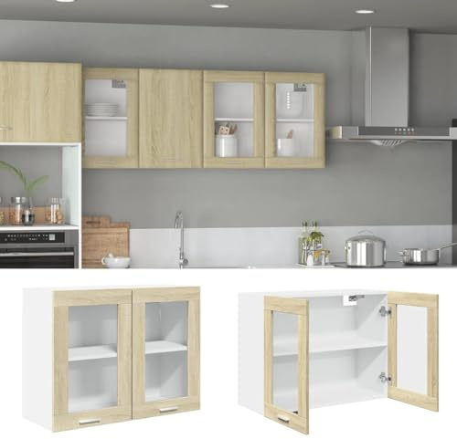 Genérico Vitrina Colgante Lyon Roble Sonoma 80x31x60 cm Madera de ingeniería,Mobiliario,Armarios y Almacenamiento,Armarios de Cocina,849624
