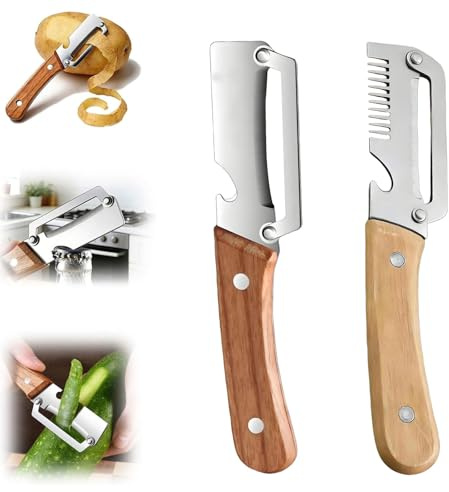 2PCS Pelapatate Multifunzionale per Cucina,Multifunzione 3-in-1,Sbucciatore, Tagliaverdure,Apribottiglie, Lama in Acciaio Inox,Utensile Da Cucina Con Lama in per Frutta e Verdura (C)