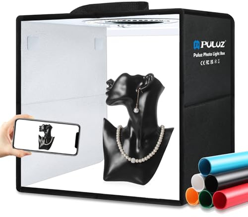 PULUZ Light Box Photography, 12x12 Professional Dimmable Shooting Tent Kit with CRI >95 White Lighting 120 LEDs Lights + 6 Photo Backdrops for Product Display