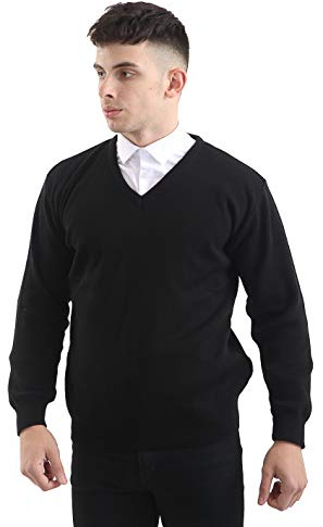 Brooklyn Clothing Mens V Neck Jumpers Soft Feel Acrylic Classic Fit Sweater Long Sleeve Casual Top