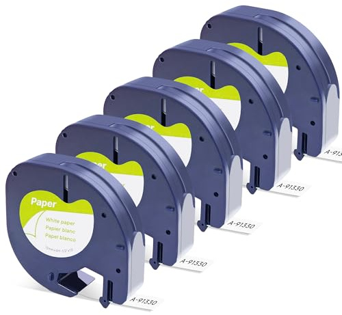 Label Orison Kompatibel mit Dymo Letratag Refill 91220 91200 91330 Schwarz auf Weiß Papier Etikettenband für Dymo Label Maker Refills LT-100H LT-100T XR QX50 200B, 5er-Pack