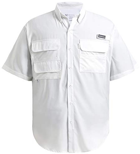 Bassdash Camisa de Vestir de Pesca para Hombre con protección UPF 50 Tejido de Manga Corta con Botones para Exteriores