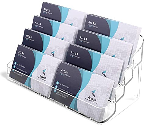 GOWALL 8 Pocket Acrylic Business Card Holder for Desk Clear Stand Desktop Plastic Business Card Display for Exhibition, Home and Office