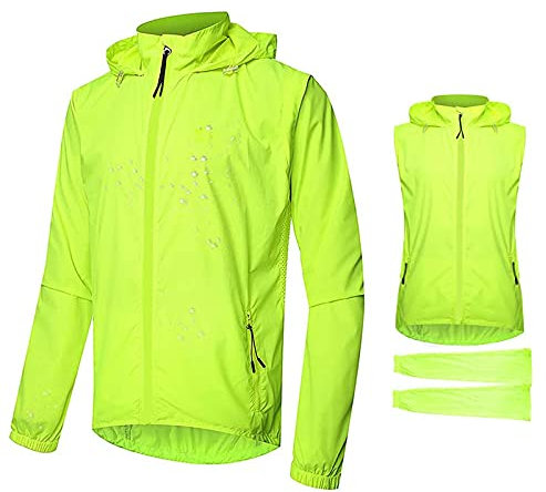SFITVE 2 in 1 Outdoor Fahrradjacke Herren Atmungsaktiv Sommer,Wasserdicht Fahrradweste Herren Reflektierend mit Abnehmbaren Ärmeln,UV-Schutz Ultraleichte Mountainbike Jacket(Size:4XL)