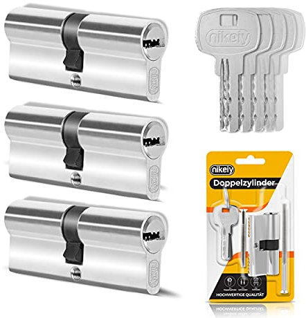 GERCAR 3x Cylindres de serrure identiques 3 Profilzylinder 35/35 avec 15 clés - 70 mm - Serrure de porte à double cylindre Cylindre de serrure à verrouillage identique Lot de 3 - Longueur: 70 mm, A