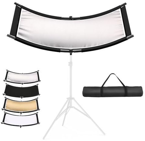 SOONPHO Clamshell Light Reflector Diffuser 43x20inch/110x50cm with Carry Bag, Arclight Curved Lighting Reflector for Photography Studio Video Photo Portrait Headshot Shooting,White/Silver/Gold/Black