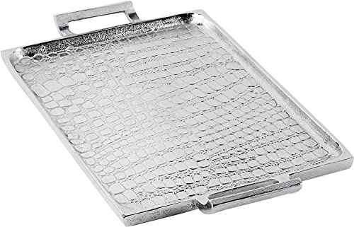 Tablett - Servierbrett Aluminium Silber - Serviertablett Metall Silbertablett Dekotablett - Deko Dekoration für Wohnzimmer Esszimmer oder Küche - Schlangenleder-Optik - 42 cm, 49 cm oder 55 cm