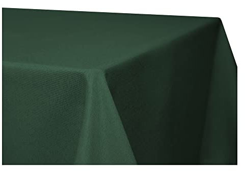 Tischdecke rechteckig Leinenoptik Lotuseffekt Tischwäsche Wasserabweisend Tischtuch Fleckenabweisend Bügelfrei Abwischbar Waschbar Innen und Außen Perleffekt (130 x 340 cm, dunkelgrün)