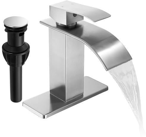 Fransiton Waterfall Single Handle Bathroom Sink Faucet Brushed Nickel