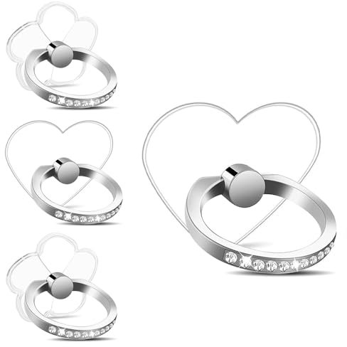4 Pcs 360 Degree Rotation Heart Phone Ring Support Holder Mobile Phone Ring Holder Stand Finger Kickstand 360° Degree Rotation Clear Phone Ring for Phone