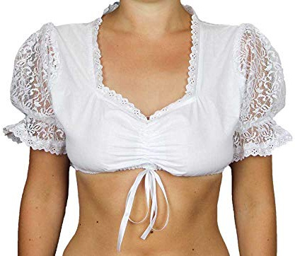 MS-Trachten Camicetta tradizionale da donna, in pizzo, colore bianco, bianco, 56