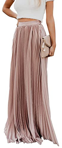 utcoco Women's Elegant Maxi Skirt High Waisted Pleated Chiffon Long Skirts for Women, Pink, XL