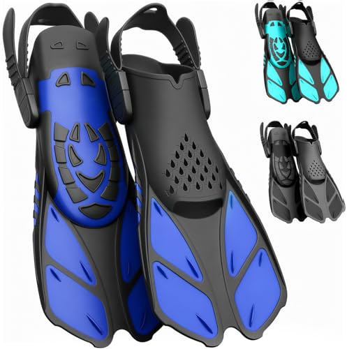 Lealinga Snorkelling Fins for Adults | Quick-Lock Adjustable Open Heel, Lightweight Compact Travel Fins, Anti-Slip Sole, Ideal for Holiday Beach Diving & Swimming