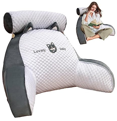 SKUDA Bettrückenkissen | Lesebettkissen - Rückenstützendes Lendenkissen mit Armen zur Unterstützung des Rückens beim Entspannen, Spielen, Lesen, Fernsehen