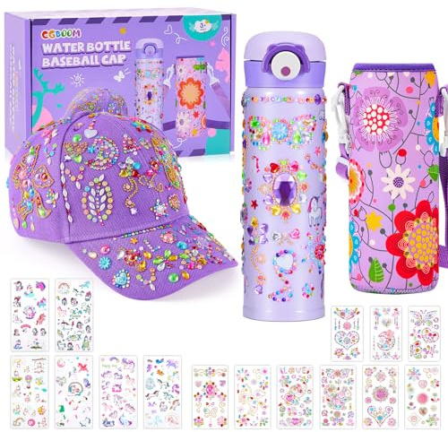 CGBOOM Cadeaux pour Filles DIY, Casquette de Baseball et Bouteille d'eau, Kit de Bricolage pour Enfants Retour à L'école Anniversaire Cadeau Filles 4-12 Ans
