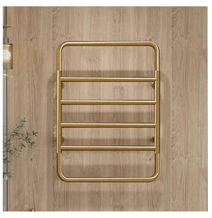 Radiador Toallero Eléctrico Pequeño, Secador de Toallas de Pared Acero Inoxidable, Calentador de Toallas Baño 6 Barras con Temperatura Constante Inteligente,Oro,Plug In