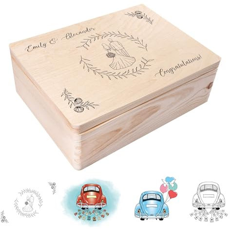 Creative Deco Hochzeitsgeschenke Personalisiert für Brautpaar | Geschenk zur Hochzeit | Erinnerungsbox Hochzeit | Geschenkkiste | Holzkiste mit Deckel | Hochzeitsgeschenk Personalisierte Farbdruck