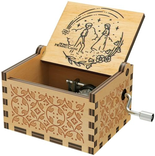 HLZK Carillon musicale con manovella, in legno intagliato antico, motivo: Sophie, per compleanno, Natale/Capodanno (stile legno, A)