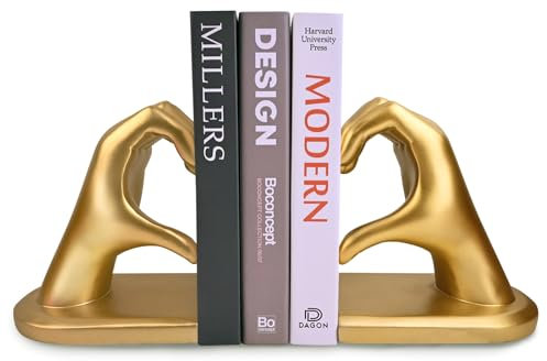 Serre-Livres décoratifs Geste Or Serre-Livres Sculpture Mains en Forme de cœur, créatif et Support pour Livres pour Le Salon, la décoration intérieure et Les séparateurs d'étagères de Bureau Bookends