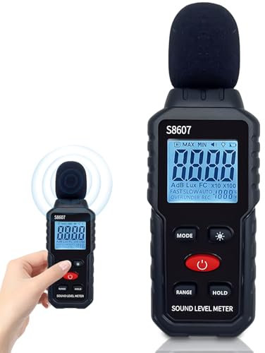 Medidor de decibelios, medidor de nivel de sonido de 30 dB a 130 dB con pantalla LCD retroiluminada, medidor de ruido para el hogar, vecinos ruidosos, fábrica