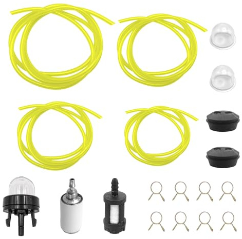 TOPBELIEF 19 stycken bensinslang, gräsklippare, universellt bensinfilter, set med sugpumpar, bensinfilter, oljeledkapslar, slangklämmor för trimmer, fläkt och gräsklippare