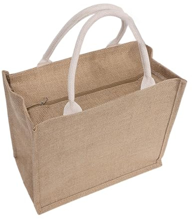Enigmaire Borsa della Spesa in Iuta,Impermiabile Borsa da Donna in Juta,Borsa per La Spesa in Juta Riutilizzabile,Borsa per La Spesa Juta,Iuta Borsa da Spiaggia,con Chiusura Zip,per Spesa,Picnic