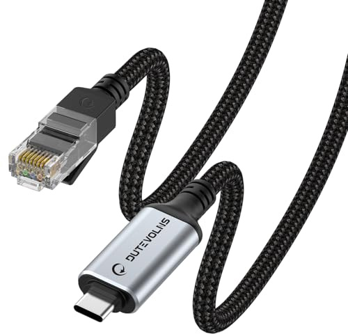 Dutevolns USB C to Ethernet Cable 6.6FT, Type C to RJ45 Nylon Cord, Gigabit Directly Connected, Compatible for MacBook Pro, iPad Pro, Smartphone, Laptop, PC