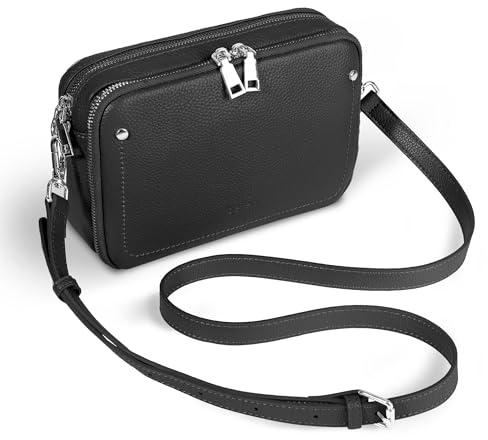 befen Black Crossbody Bag for Women Genuine Leather Cross Body Phone Bag Small RFID Blocking Handbags for Women with Multiple Pockets