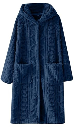 ANHATUIV batas mujer forro polar con capucha albornoz con bolsillos suéter de punto trenzado, albornoces con botones, pijama, invierno, acogedor, ropa de dormir, felpa, bata de casa, spa, albornoz