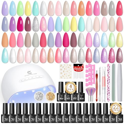 PEACECOLOR 44Pcs Kit Uñas Semipermanentes y Lámpara, 22 Colores Kit Esmaltes de Uñas en Gel Semipermanentes con Base Top Mate Top Coat Kit Manicura Semipermanente para Principiante