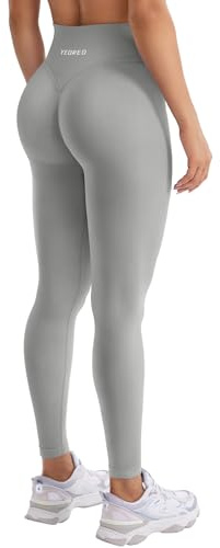 YEOREO Leggings de sport pour femme Invisible Scrunch Butt - Leggings de gym taille haute - Yoga Legging - Leggings Booty Workout - Leggings Booty Lifting - Po Push Up - Pantalon de sport, gris clair