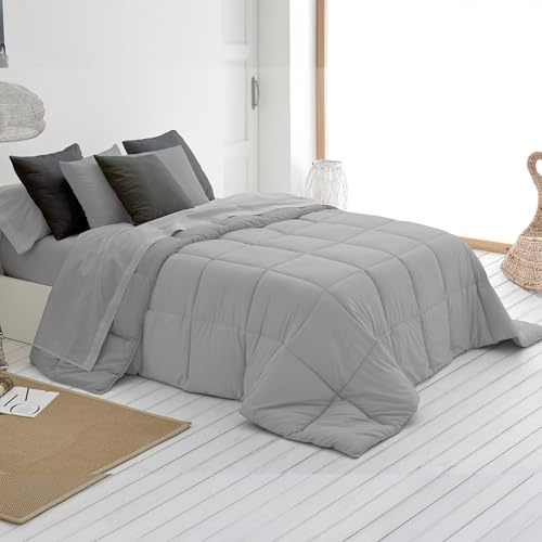 SOMNI HOME Edredón Reversible Nórdico Bicolor Otoño Cama 150/160 cm Duvet Tacto Pluma Microfibra Cálido Comodo Ligero. Cama Doble. Primavera Verano 200 gr. Perla - Gris 250x260