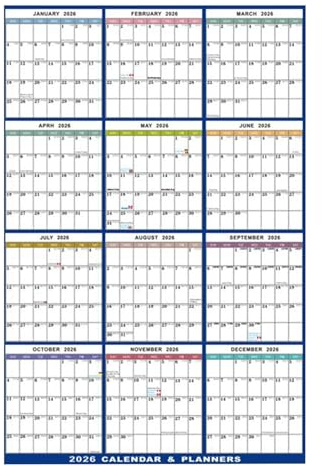 Calendrier mural 2026 - Affiche annuelle | Planificateur effaçable de 12 mois | Agenda académique pliable pour maison, bureau, école, étudiants, enseignants et décoration de Noël