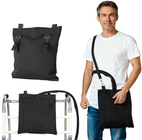 Urinbeutel Abdeckung mit Reißverschluss und Verstellbarem Riemen, Katheter-Beutel-Halter 28x29cm – Inkl. Rohrhülsen & Fach für Habseligkeiten, Sicher & Diskret für Krankenbett und Alltag (Schwarz)