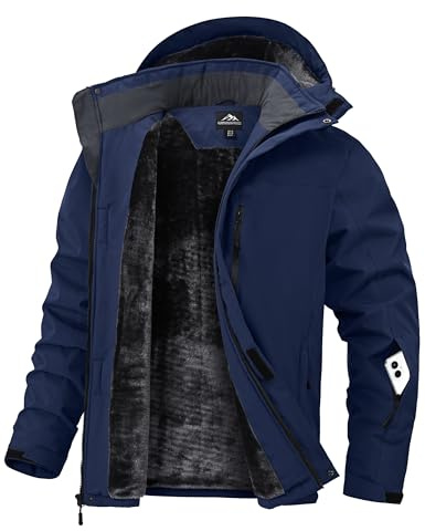 Zoofly Chaquetas Invierno para Hombre Abrigo Nieve Hombre Chaqueta de Esquí Impermeable Ski Snowboard Cazadora con Capucha Desmontable, Azul Oscuro 3XL